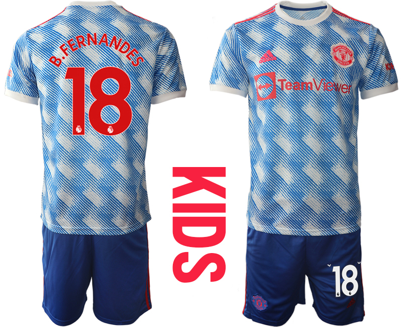 Youth 2021-2022 Club Manchester United away blue #18 Soccer Jersey->customized soccer jersey->Custom Jersey